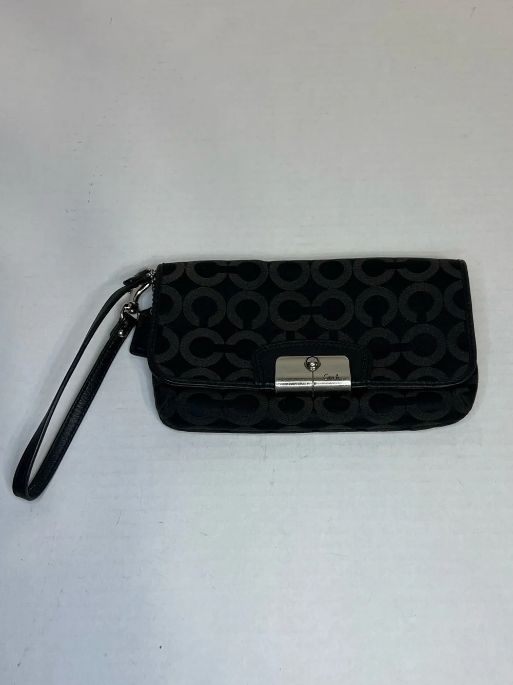 Coach Kristin Signature Op Art Black Jacquard Wristlet Clutch Bag